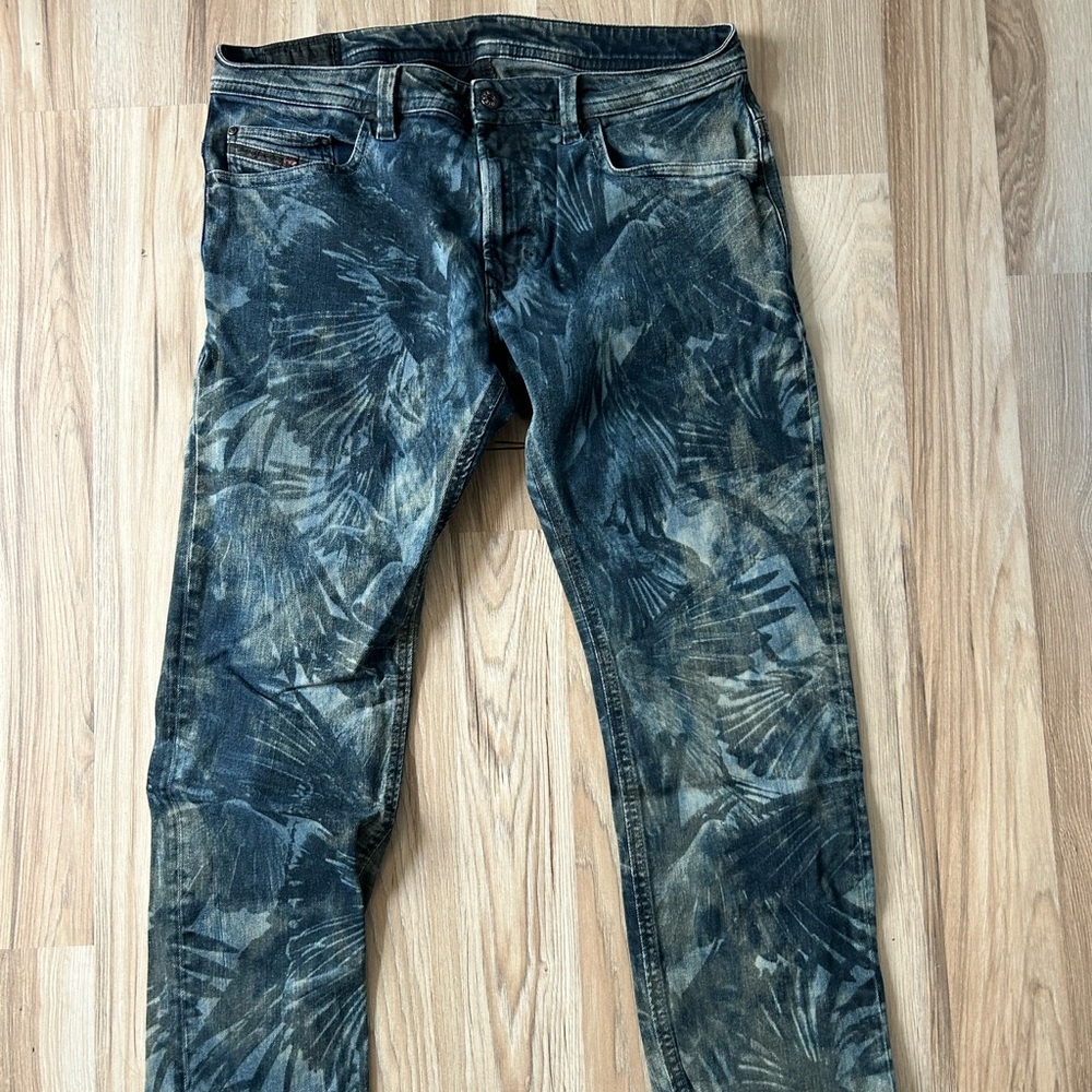 Diesel Men's Faded Blue Patterned Slim Straight Jeans